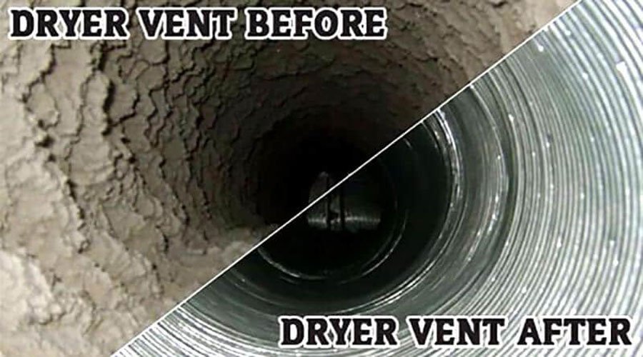 Dryer vent cleaning before and after image